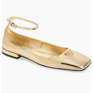 Prada Metallic Gold Loafers with Ankle Strap sold out , retailed at $1120